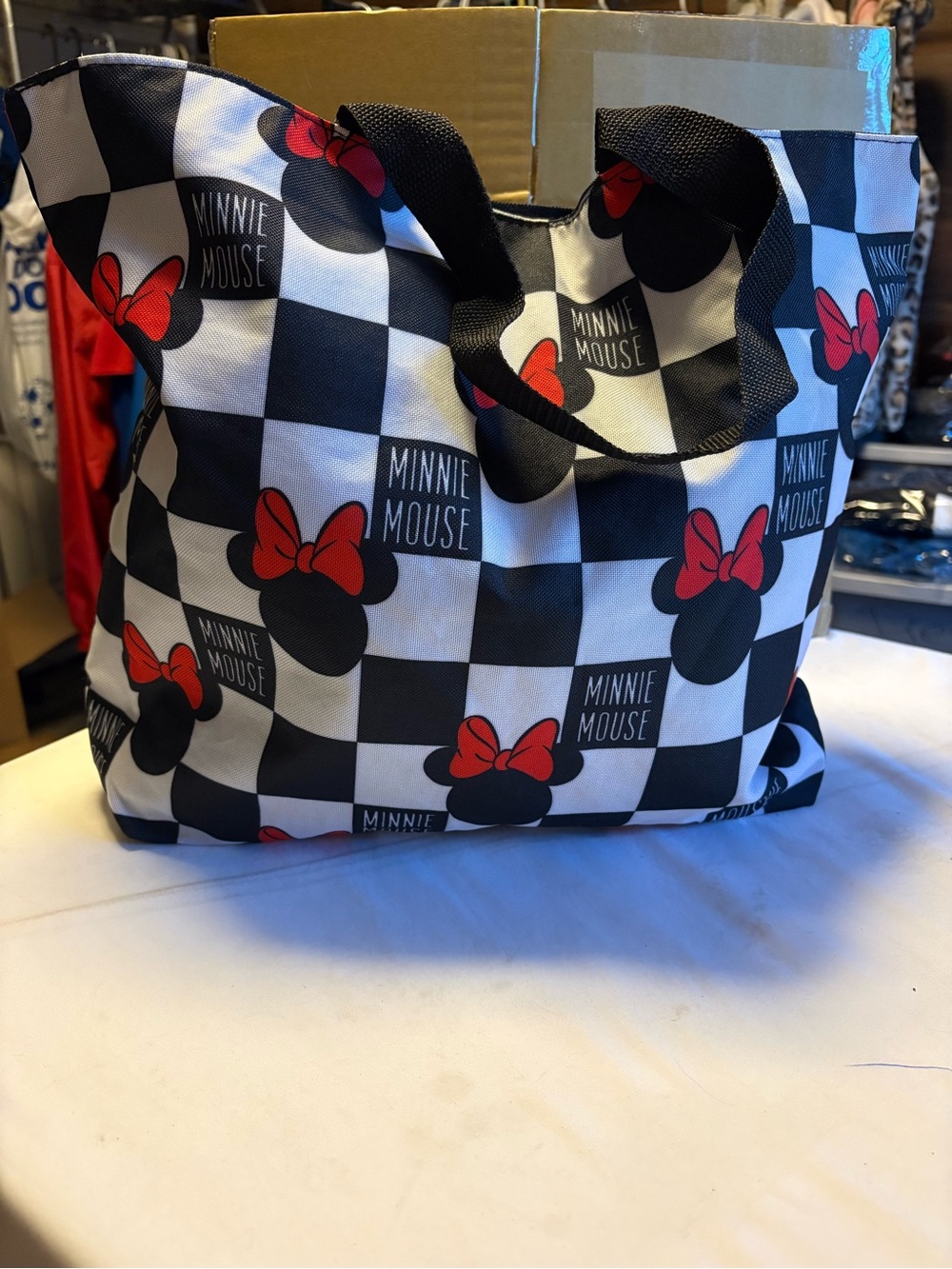 Disney Minnie Mouse Black & White Check Tote with Red Bows